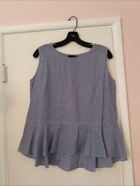 Striped Aqua Blue and White Sleeveless Top